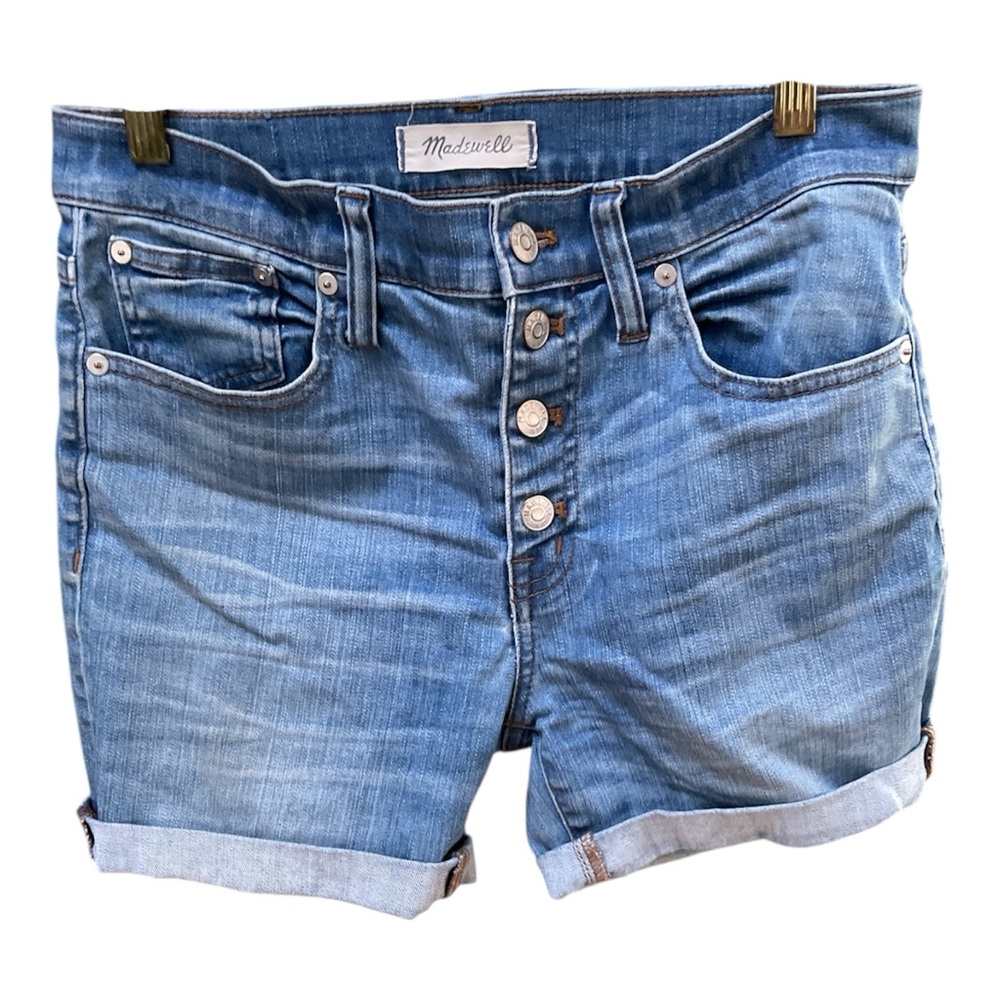 Madewell High-rise Button Front Cali Demi-Boot Stretch Blue Denim Shorts Size 28